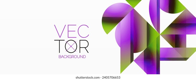 Vibrant color triangles and circles on white background intertwine to create captivating and harmoniously balanced composition for digital designs, presentations, website banners, social media posts