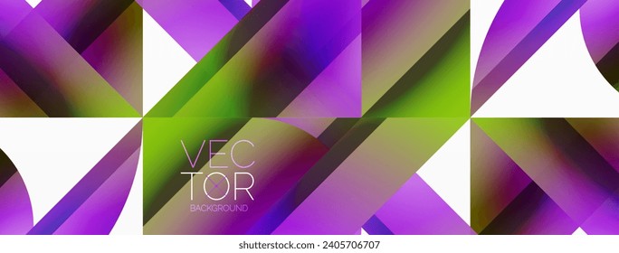 Vibrant color triangles and circles on white background intertwine to create captivating and harmoniously balanced composition for digital designs, presentations, website banners, social media posts