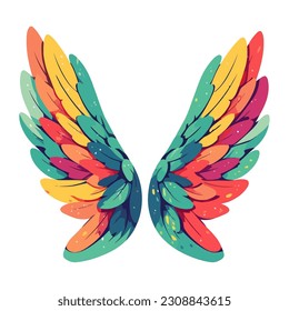 vibrant colored feather wings icon isolated