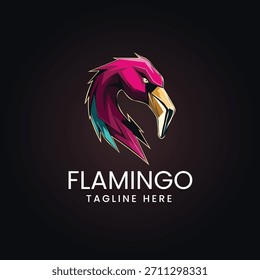 Cabeza de pájaro flamenco de color vibrante mascota animal tropical exótico símbolo logotipo de Vector Plantilla