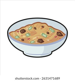 A vibrant colored flat illustration of noodles, featuring a bowl with colorful broth and toppings.