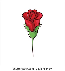 A vibrant colored flat illustration of a rose, highlighting its red petals and green leaves, ideal for love and garden projects Shutterstocks visuals.