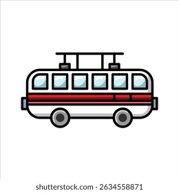 A vibrant colored flat illustration of a train, showcasing a red and silver design, great for travel and transport projects.