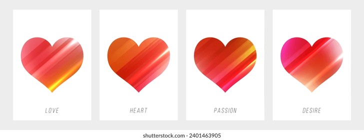 corazones vibrantes de color. Conjunto de símbolos de corazón de gradiente dinámico brillante para el diseño gráfico romántico creativo. Ilustración vectorial.