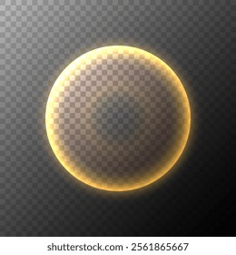 Vibrant colored sphere overlay template. Gold blurred circle. Bright gradient round shape for creative graphic design. Transparent background. Vector illustration.