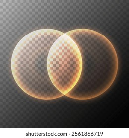Vibrant colored spheres overlay template. Gold blurred circles. Bright gradient round shapes for creative graphic design. Transparent background. Vector illustration.