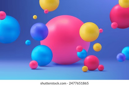 Esferas y bolas abstractas 3D vibrantes y coloridas. El diseño muestra un concepto moderno y creativo con un fondo degradado. Perfecto para carteles, Anuncios y proyectos creativos. No la IA.