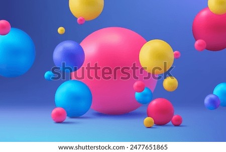 A vibrant and colorful 3D abstract spheres and balls. The design showcases a modern and creative concept with a gradient background. Perfect for posters, banners, and creative projects. Not AI.