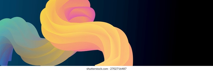 A vibrant colorful 3D visualization of a twisting, fluid form in motion—featuring bold colors, smooth geometry, and dynamic energy. Abstract dynamic style fluid lines for design elements.