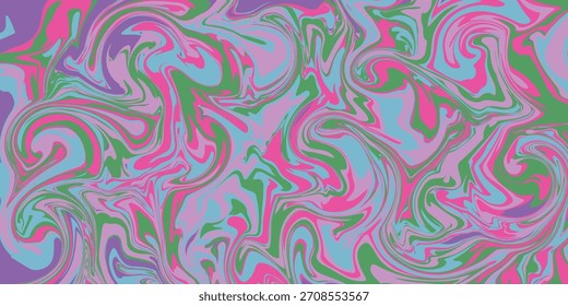 Um fundo abstrato vibrante e colorido com um efeito marmoreado psicodélico. Padrões giratórios de tinta líquida rosa, roxa, verde e azul criam um design fluido e dinâmico.