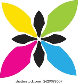 Logotipo floral abstrato vibrante e colorido com pétalas em camadas em um estilo de design moderno. Perfeito para marcas de beleza, boutiques de moda, centros de bem-estar, produtos orgânicos, planejadores de eventos e crea