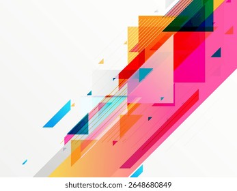 A vibrant and colorful abstract geometric design with dynamic angular shapes, blending different hues like red, blue, yellow, and green for a modern, energetic look.