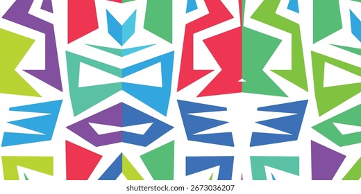 A vibrant and colorful abstract geometric pattern with bold shapes and playful design.