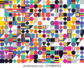 Ein lebendiges und buntes abstraktes Muster, das aus verschiedenen geometrischen Formen besteht