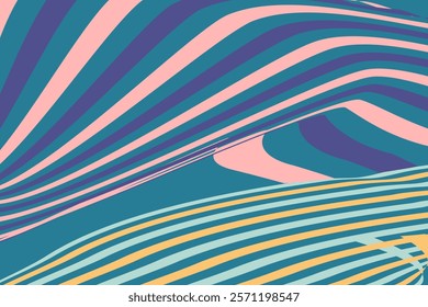 Vibrant and colorful abstract pattern featuring flowing wave stripes in pastel and bold tones, perfect for backgrounds