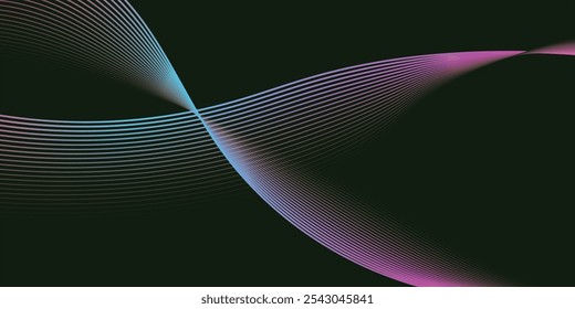 Vibrant and colorful abstract waves flow elegantly on a dark background, creating a dynamic and mesmerizing visual effect. Perfect for illustrating concepts of creativity, energy, and modern design.