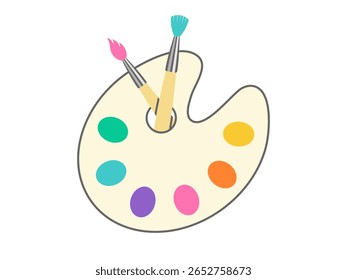 A vibrant and colorful artist paint palette with a brush, with bright hues, perfect for back to school and artistic designs. Vector illustration