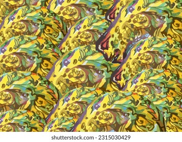 Vibrant colorful background with ornamental horse head elements. Decorative wavy motifs for fashion trends, business concepts, interior solutions, covers, scrapbooking, fabric products, textures, etc.