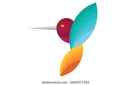 Vibrant colorful bird kingfisher hummingbirds graphic design with blue and orange color