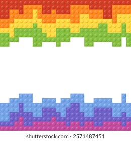 A vibrant and colorful border made of blocks with a spacious white background