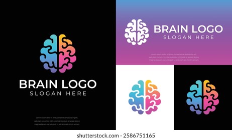 Vibrant colorful brain logo design for innovative and creative businesses. modern, professional branding solution for technology, intelligence, education, and mental health industries, vector 
