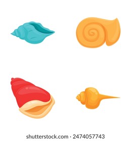 Vibrant and colorful cartoon sea shell collection with marine and oceanic design elements on a white background  set of isolated seashell graphics and icons for beach and nature summer theme illustra