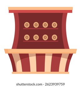 Palco de teatro animado e colorido com cortinas vermelhas e ilustração vetorial de plataforma de madeira para desempenho de teatro e entretenimento de fundo de evento em design plano moderno