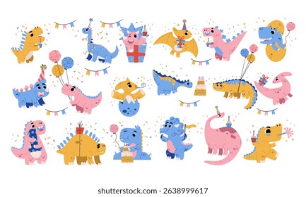 A vibrant and colorful collection of cartoon dinosaurs designed specifically for children