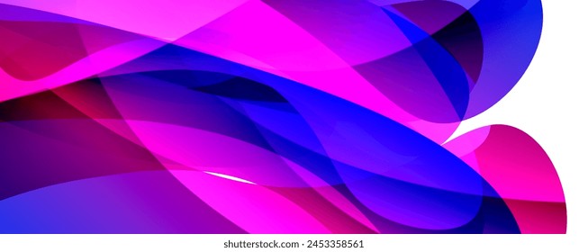A vibrant and colorful design featuring a mix of purple, azure, violet, pink, and magenta waves on a white background. The electric blue accents add a pop of color to the artistic pattern
