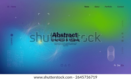 A vibrant and colorful digital artwork features abstract gradients and geometric shapes. The design blends various hues, creating a visually captivating experience.