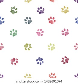 Vibrant colorful doodle paw prints seamless for textile design pattern