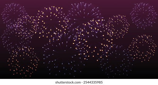 Vibrant, colorful fireworks bursting against a dark night sky, perfect for festive celebrations, holiday themes, and dynamic, eye-catching designs