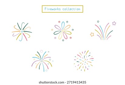Vibrante juego de colección de Vector de fuegos artificiales de colores aislados. Ilustración festiva del estallido estelar para la celebración, cartel, diseño, tarjeta de felicitación