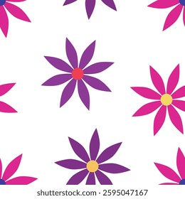 A vibrant Colorful floral seamless pattern, geometric flowers. Good for textile print or wrapping paper