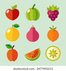 Vibrant and Colorful Fruit Illustrations Collection for Healthy Living and Culinary Designs.