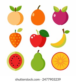 Colección de Ilustraciones de frutas vibrantes y coloridas para una vida sana y Diseños culinarios.