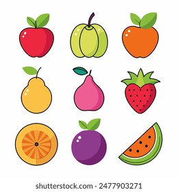 Colección de Ilustraciones de frutas vibrantes y coloridas para una vida sana y Diseños culinarios.