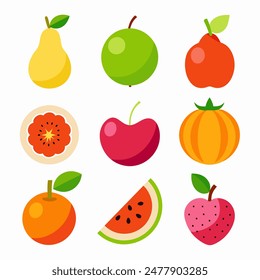 Vibrant and Colorful Fruit Illustrations Collection for Healthy Living and Culinary Designs.