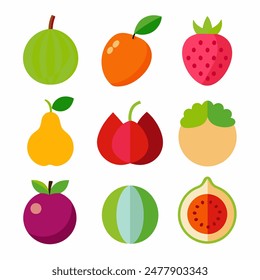 Vibrant and Colorful Fruit Illustrations Collection for Healthy Living and Culinary Designs.