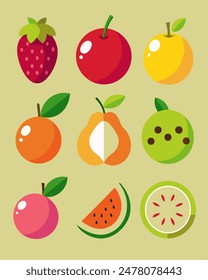 Vibrant and Colorful Fruit Illustrations Collection for Healthy Living and Culinary Designs.