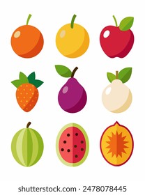 Vibrant and Colorful Fruit Illustrations Collection for Healthy Living and Culinary Designs.