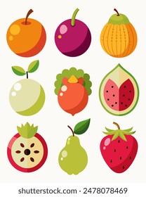 Vibrant and Colorful Fruit Illustrations Collection for Healthy Living and Culinary Designs.