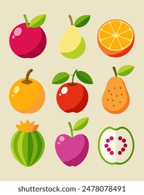 Vibrant and Colorful Fruit Illustrations Collection for Healthy Living and Culinary Designs.