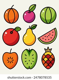 Colección de Ilustraciones de frutas vibrantes y coloridas para una vida sana y Diseños culinarios.