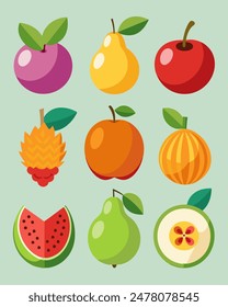 Vibrant and Colorful Fruit Illustrations Collection for Healthy Living and Culinary Designs.