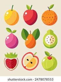 Vibrant and Colorful Fruit Illustrations Collection for Healthy Living and Culinary Designs.