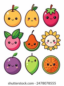 Vibrant and Colorful Fruit Illustrations Collection for Healthy Living and Culinary Designs.