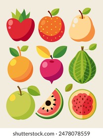 Vibrant and Colorful Fruit Illustrations Collection for Healthy Living and Culinary Designs.