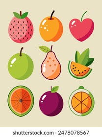 Vibrant and Colorful Fruit Illustrations Collection for Healthy Living and Culinary Designs.