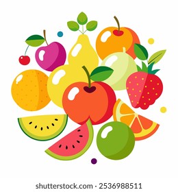 Vibrant and Colorful Fruit Illustrations Collection for Healthy Living and Culinary Designs. on white background